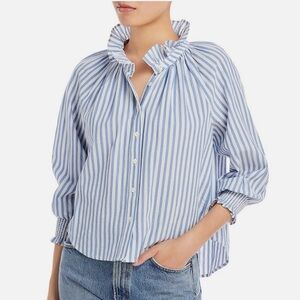 🌟VERONICA BEARD🌟 JEANS CALISTO STRIPED SEERSUCKER BLOUSE BLUE / WHITE M
